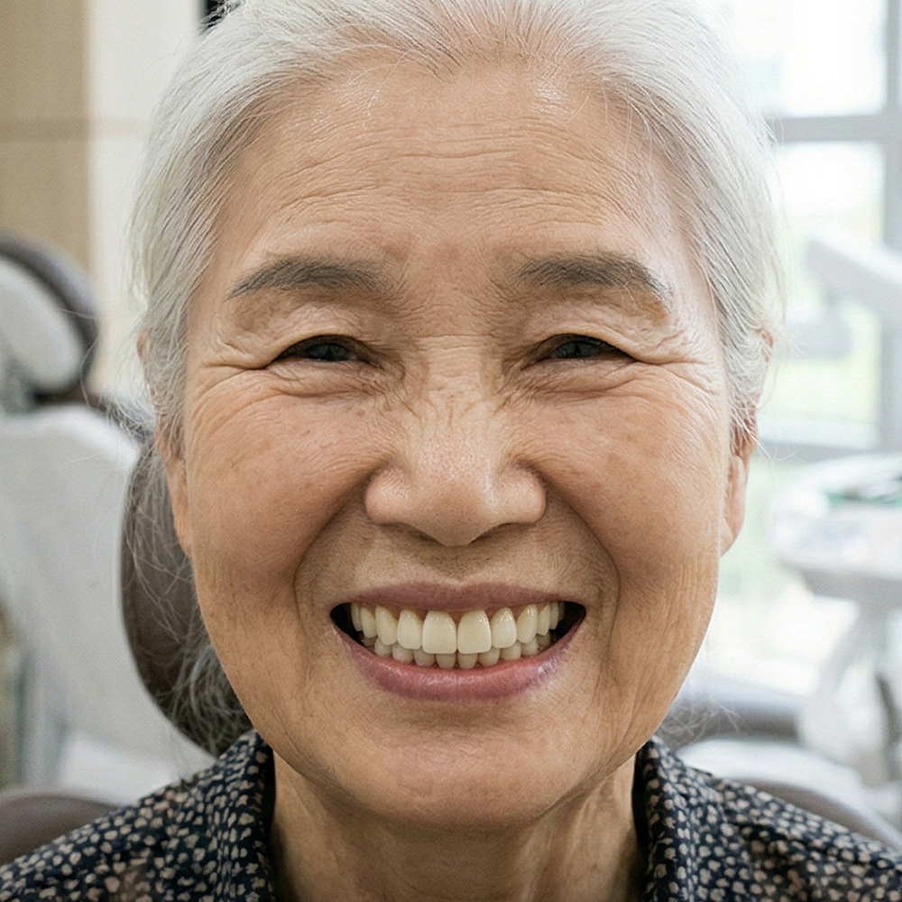 풀아치 임플란트 보철물 장착 후 치열의 구강 내 촬영 자료